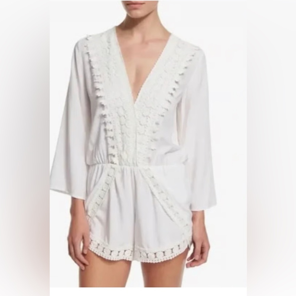 La Blanca White Lace Trim beach romper size Medium